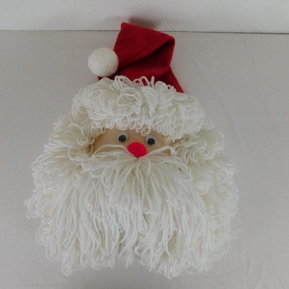 Handmade Santa Face Yarn Christmas Wall Hanging Vintage Kitsch Bleach Bottle 18" - Picture 2 of 9